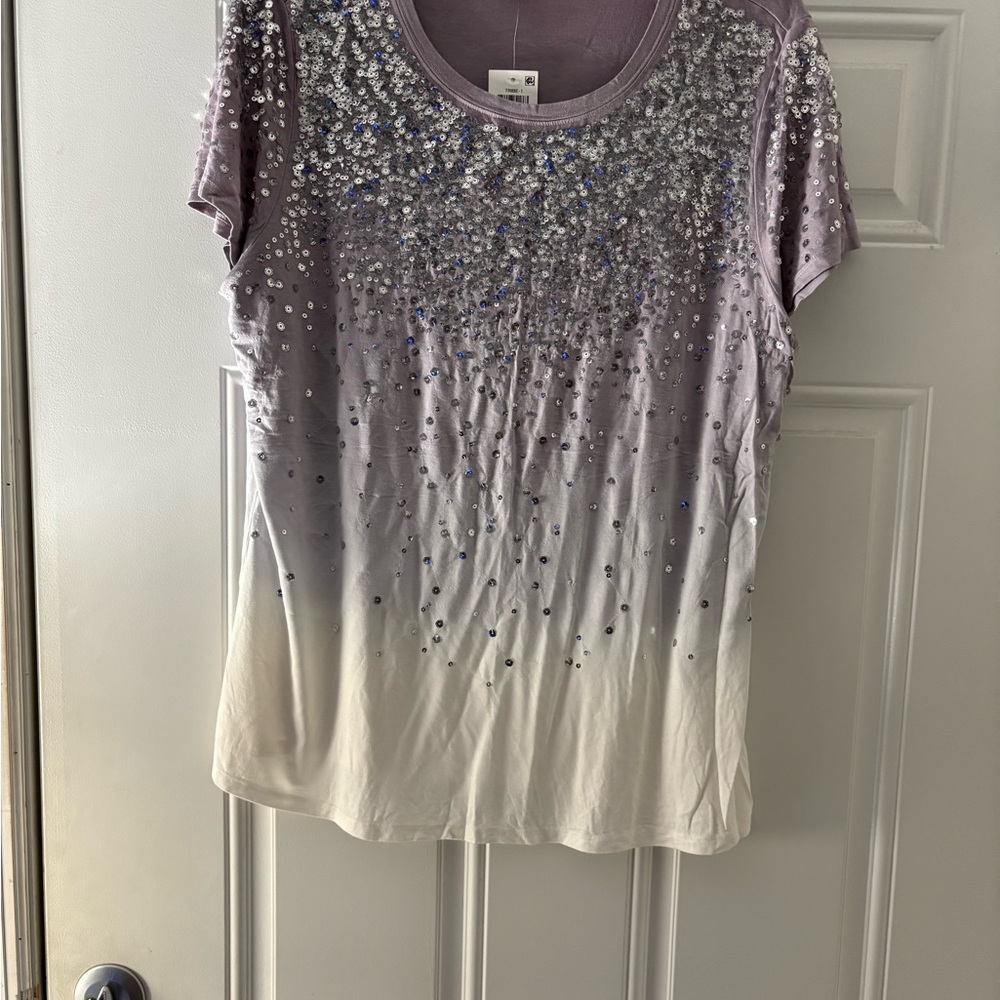 Sequin Embellished Purple and Cream Women's Top